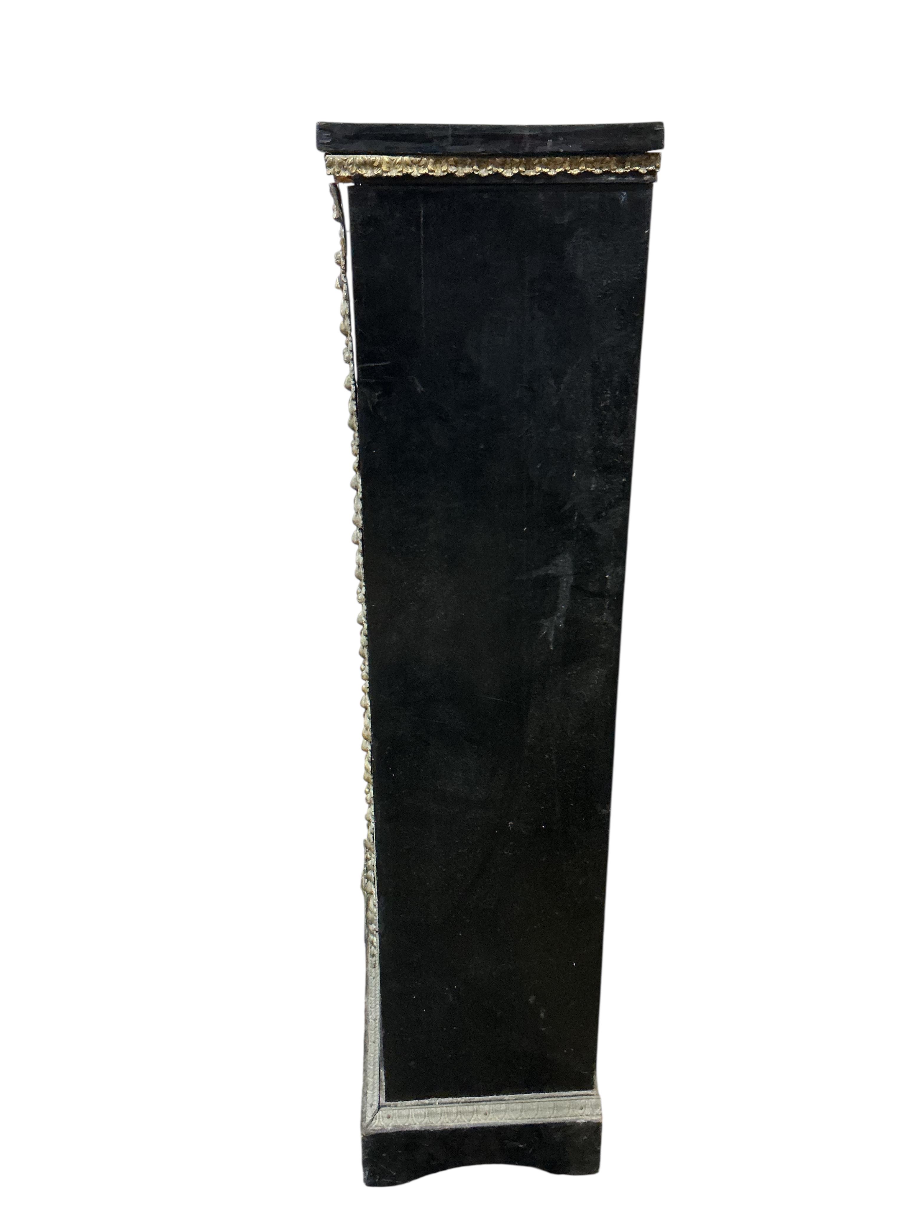 A Victorian gilt metal mounted ebonised open bookcase, width 96cm, depth 26cm, height 113cm